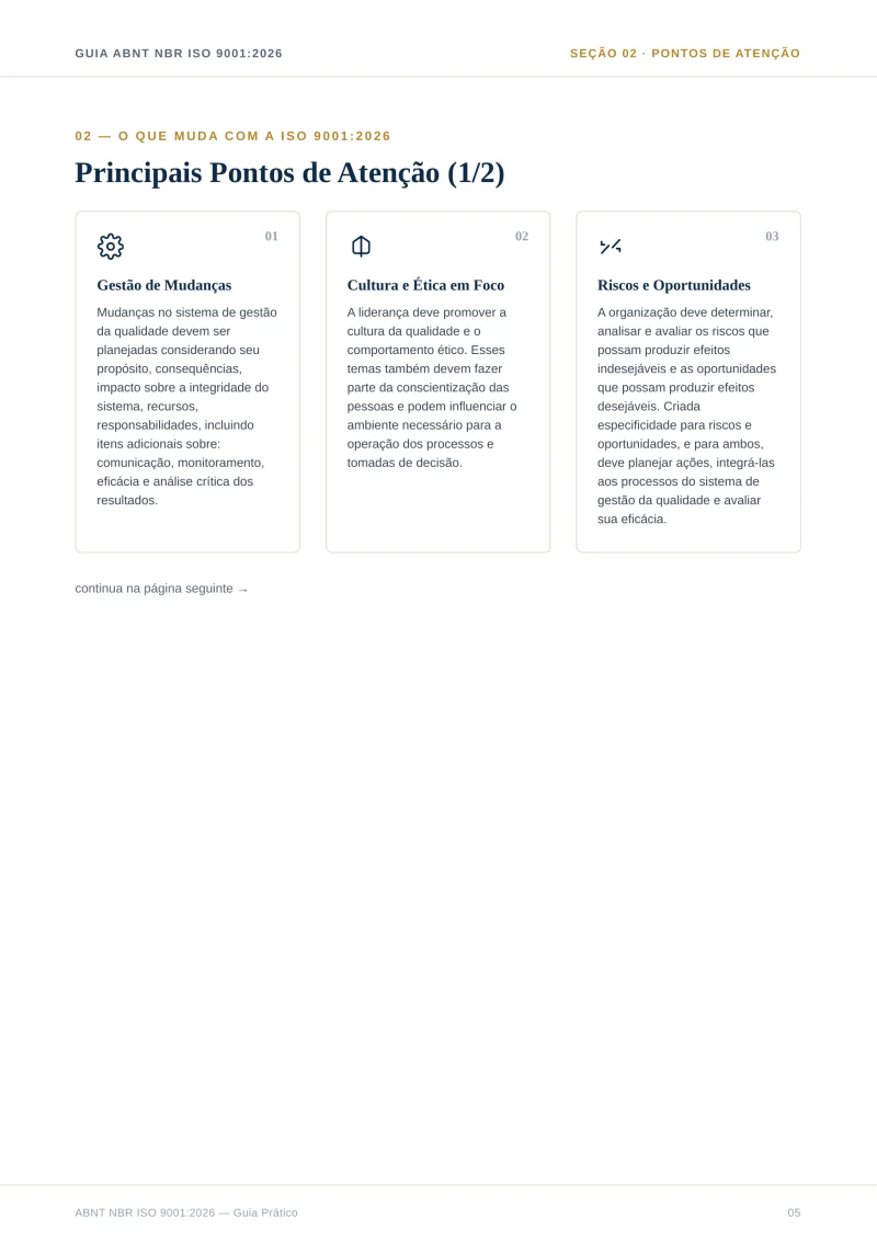 Página do guia com os principais pontos de atenção da revisão